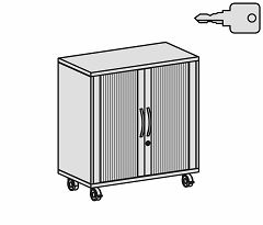 Mobiler Querrollladenschrank 2 Ordnerhhen, inkl. 4 Rollen, davon 2 feststellbar, abschliebar,Silber/Lichtgrau
