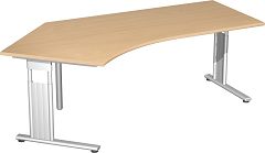 Schreibtisch 135 links hhenverstellbar, 2166x1130x680-820, Buche/Silber