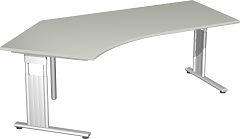 Schreibtisch 135 links hhenverstellbar, 2166x1130x680-820, Lichtgrau/Silber