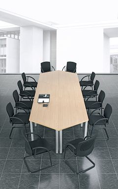 Konferenztisch Rundfu, Halbkreisform, feste Hhe, 1600x800x720, Wei/Silber